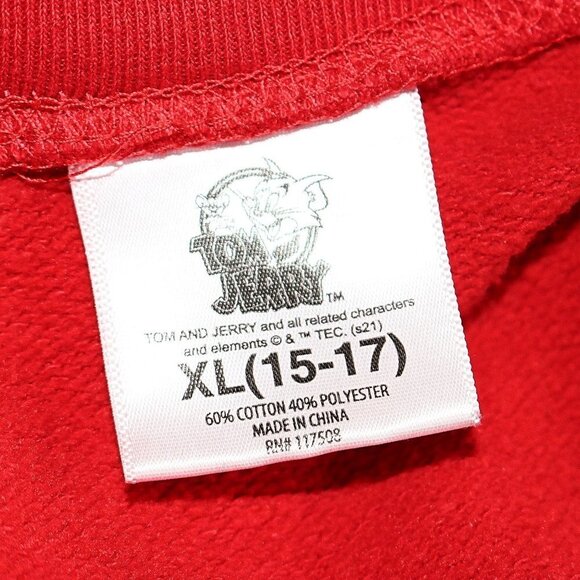 Tom and Jerry Cartoon Sweatshirt, Cotton Blend - Red - XL - Picture 4 of 8